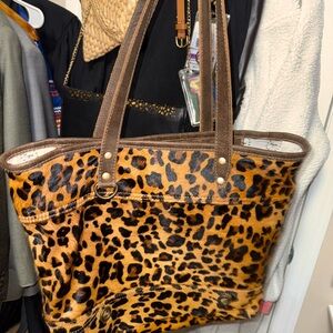 Myra Bag Leopard Print Tote with Brown Leather Handles